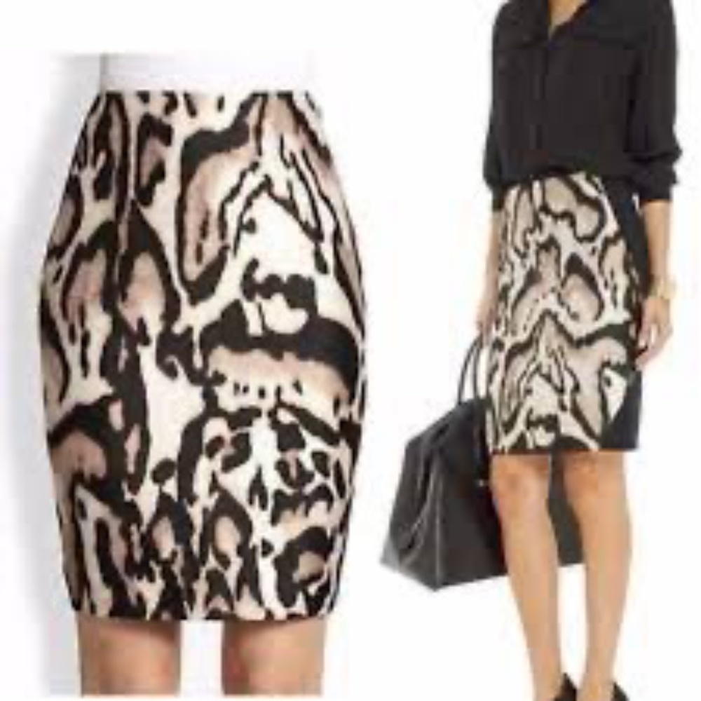 Diane von Furstenberg 2 Mae Mikado Leopard Black Colorblock Pencil Skirt…